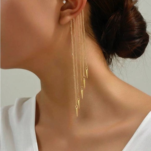 Elegant Gold and Silver Waterfall Earrings - Picture 3 of 3